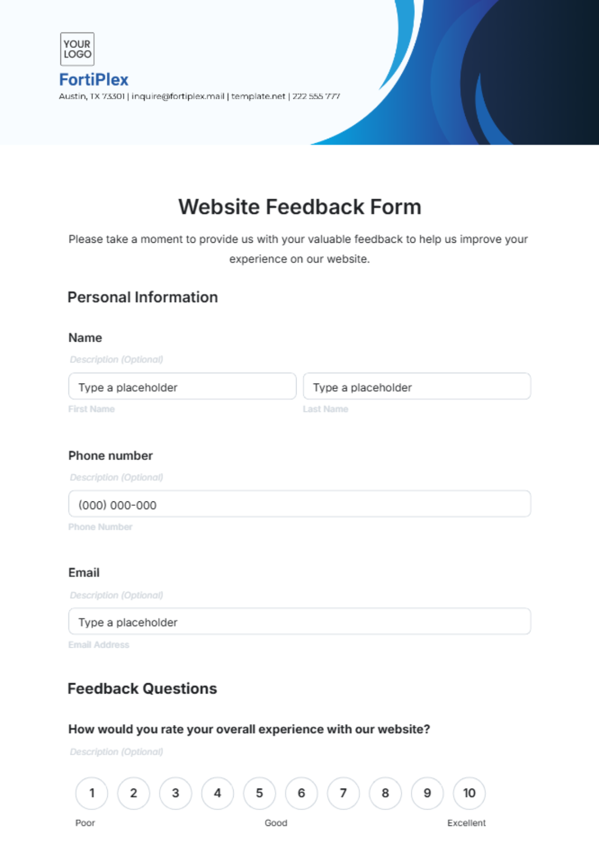 Website Feedback Form Template