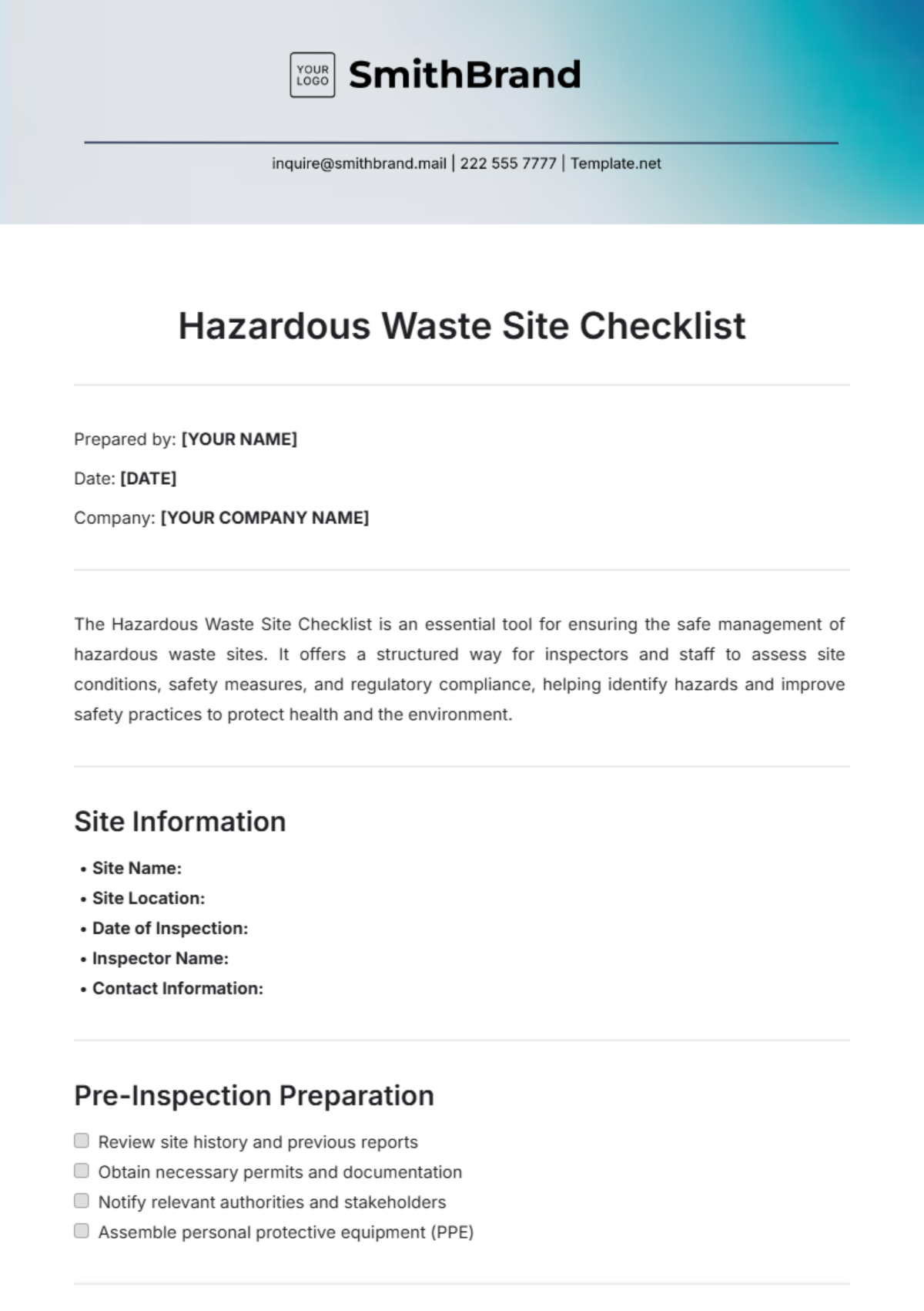 Hazardous Waste Site Checklist Template - Edit Online & Download