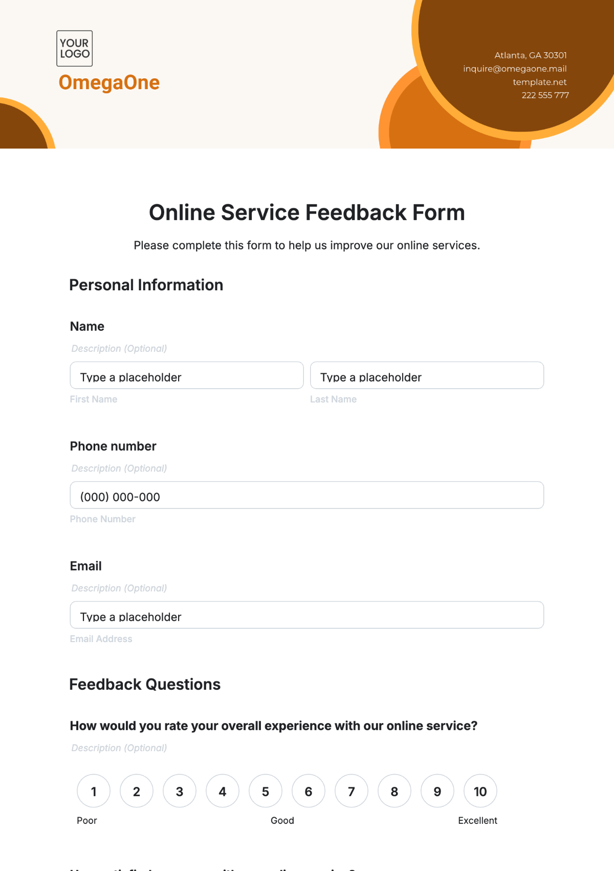 Online Service Feedback Form Template - Edit Online & Download