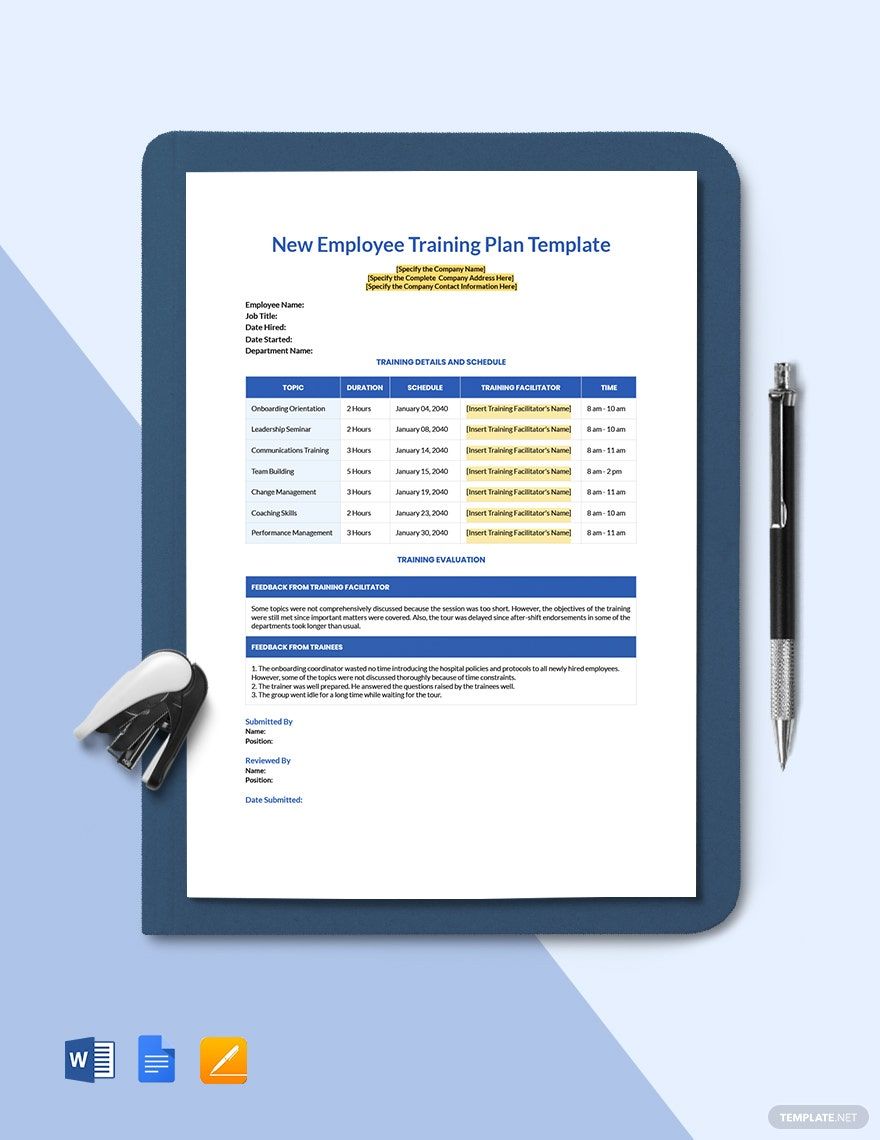 New Employee Training Plan Template in Word, Google Docs, PDF, Apple Pages