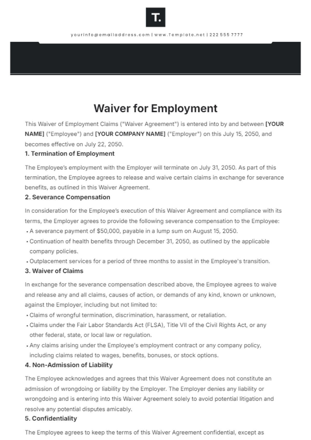 Waiver for Employment Template - Edit Online & Download