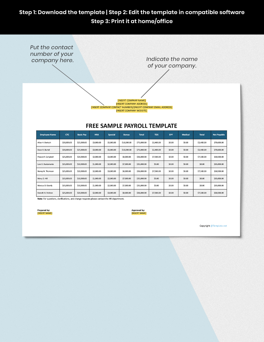 Sample Payroll Template in Google Docs, Excel, Pages, Word, Numbers ...