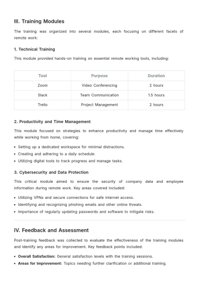 Free Work From Home Training Report Template to Edit Online