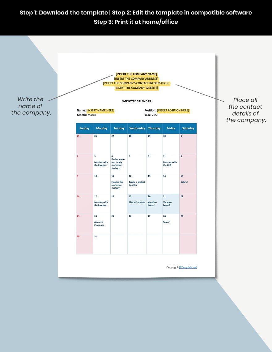 Employee Calendar Template Google Docs, Google Sheets, Excel, Word