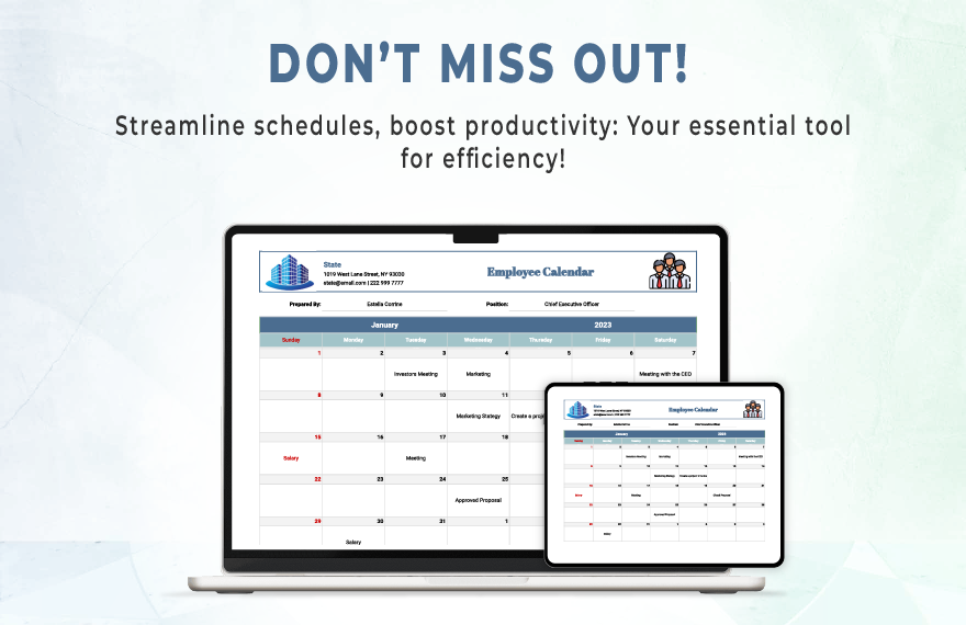 Employee Calendar Template