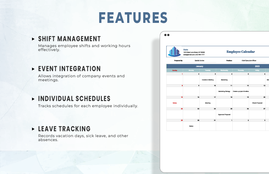 Employee Calendar Template