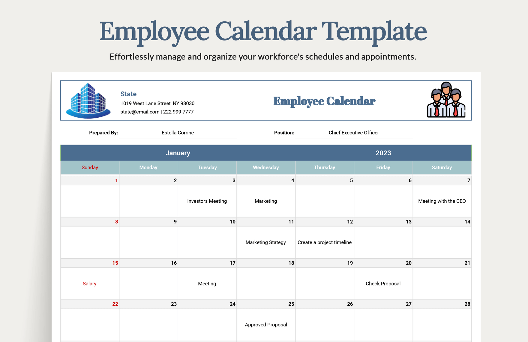 Employee Calendar Template Download in Word, Google Docs, Excel