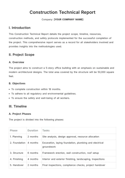 Free Construction Technical Report Template to Edit Online