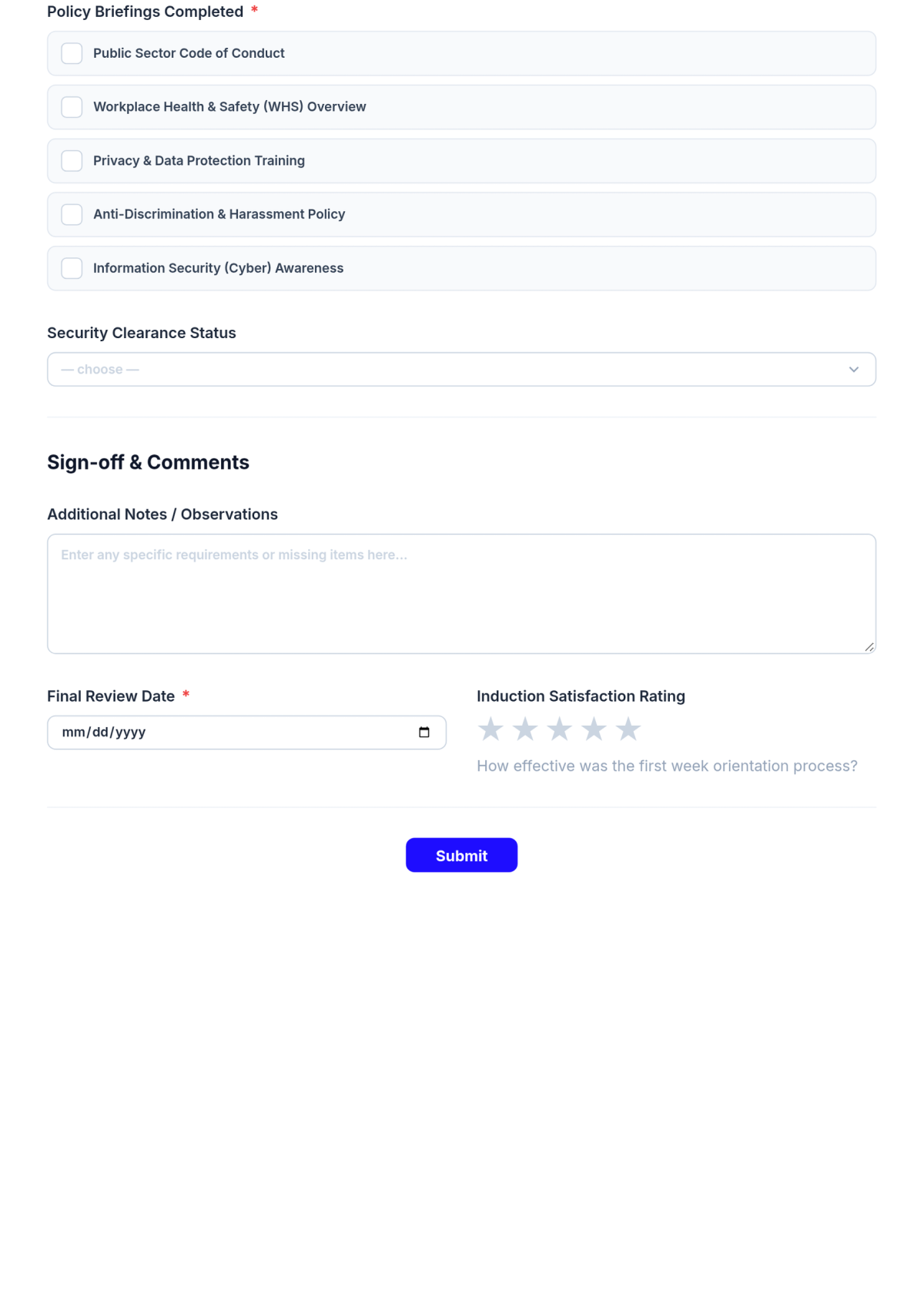 Free Government Employee Induction Checklist Template & AI Maker