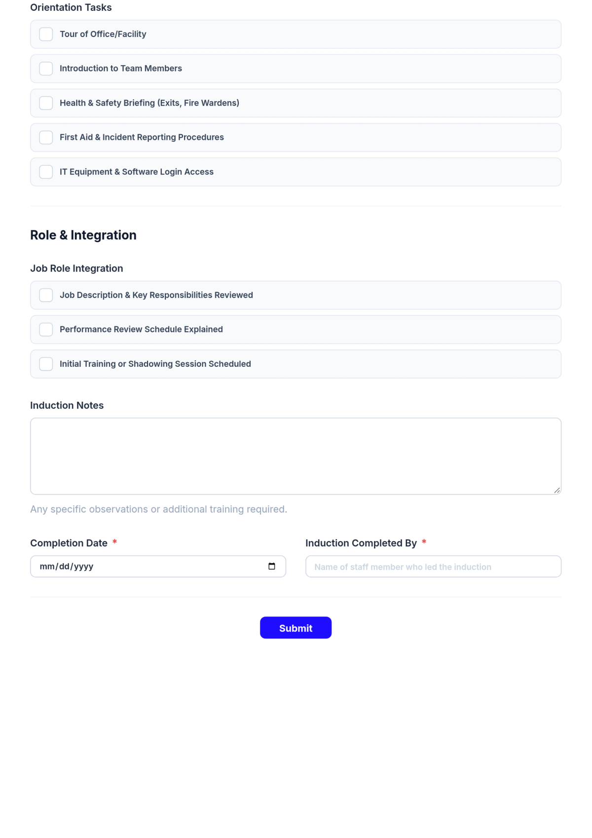 Free Small Business Induction Checklist Template & AI Maker