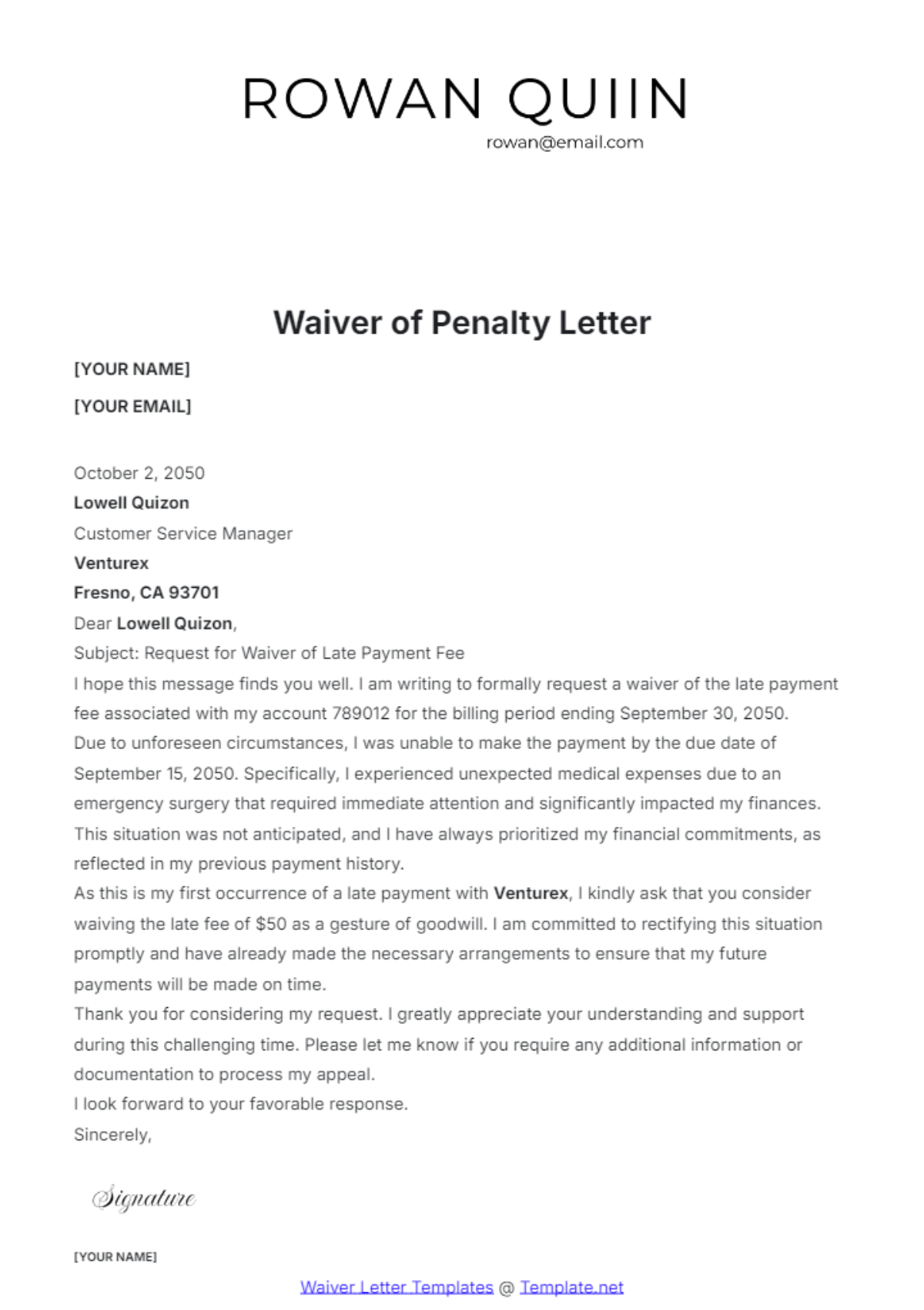 Waiver of Penalty Letter Template - Edit Online & Download