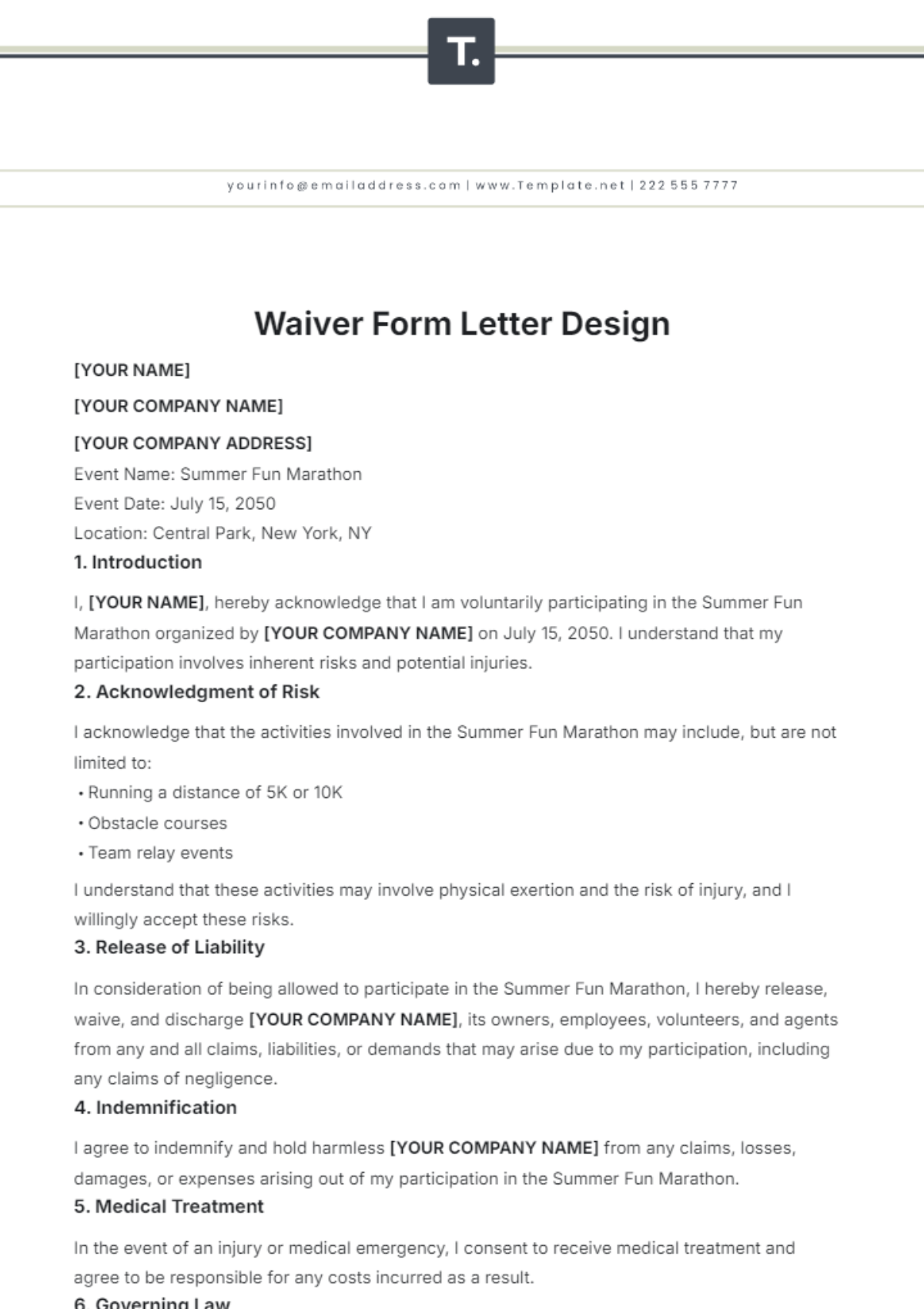 Waiver Form Letter Design Template - Edit Online & Download