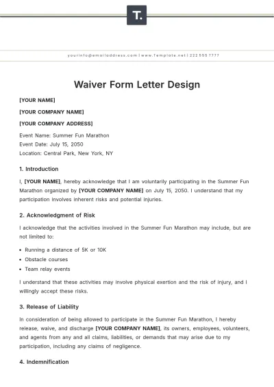 Free Waiver Form Letter Design Template to Edit Online