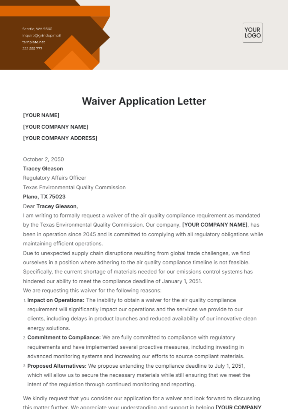 Waiver Application Letter Template