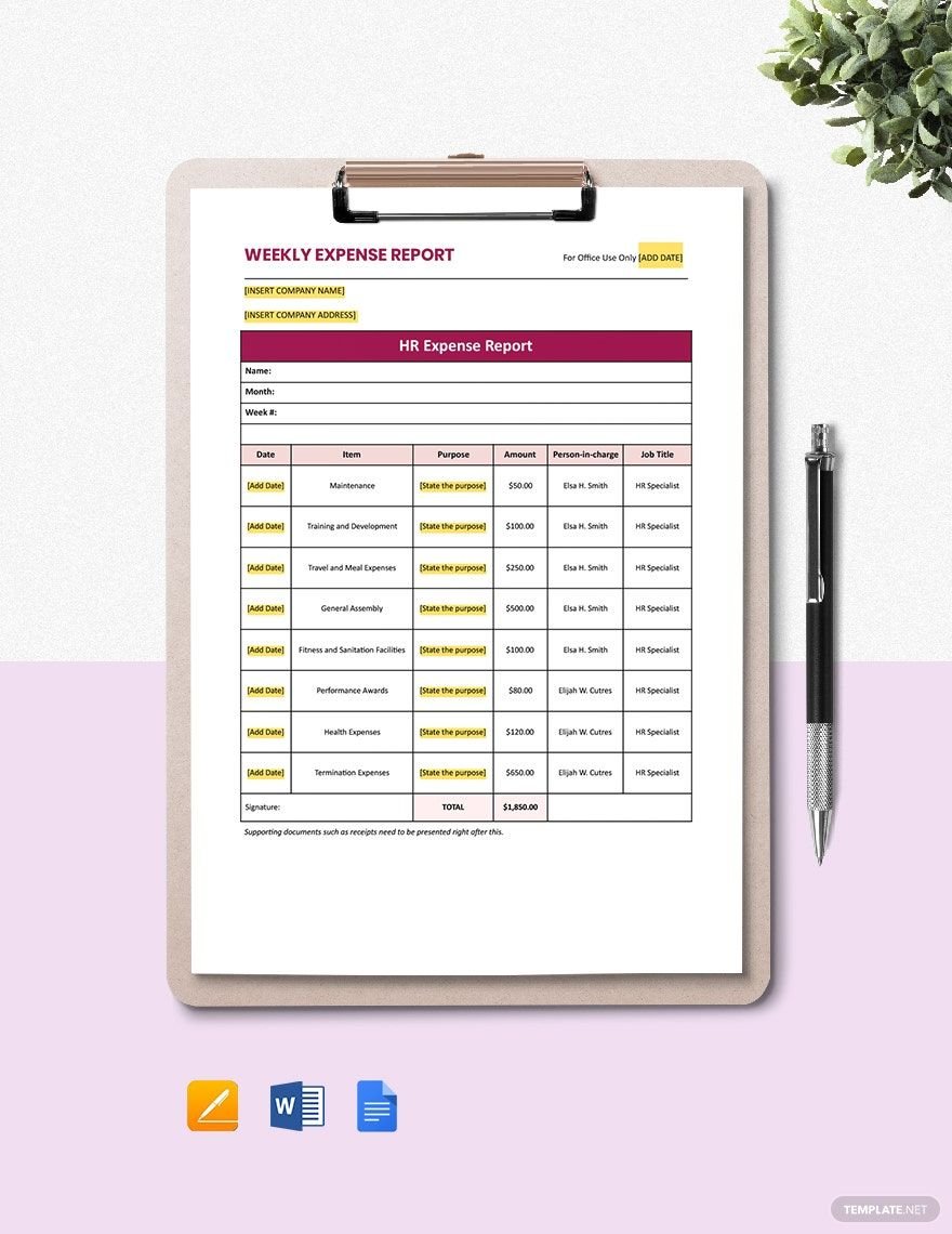 Free Weekly Expense Report Template
