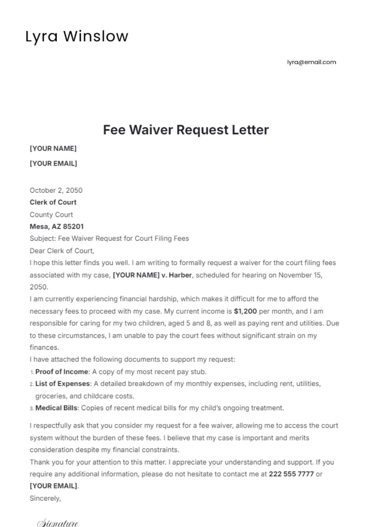 Fee Waiver Request Letter Template - Edit Online & Download