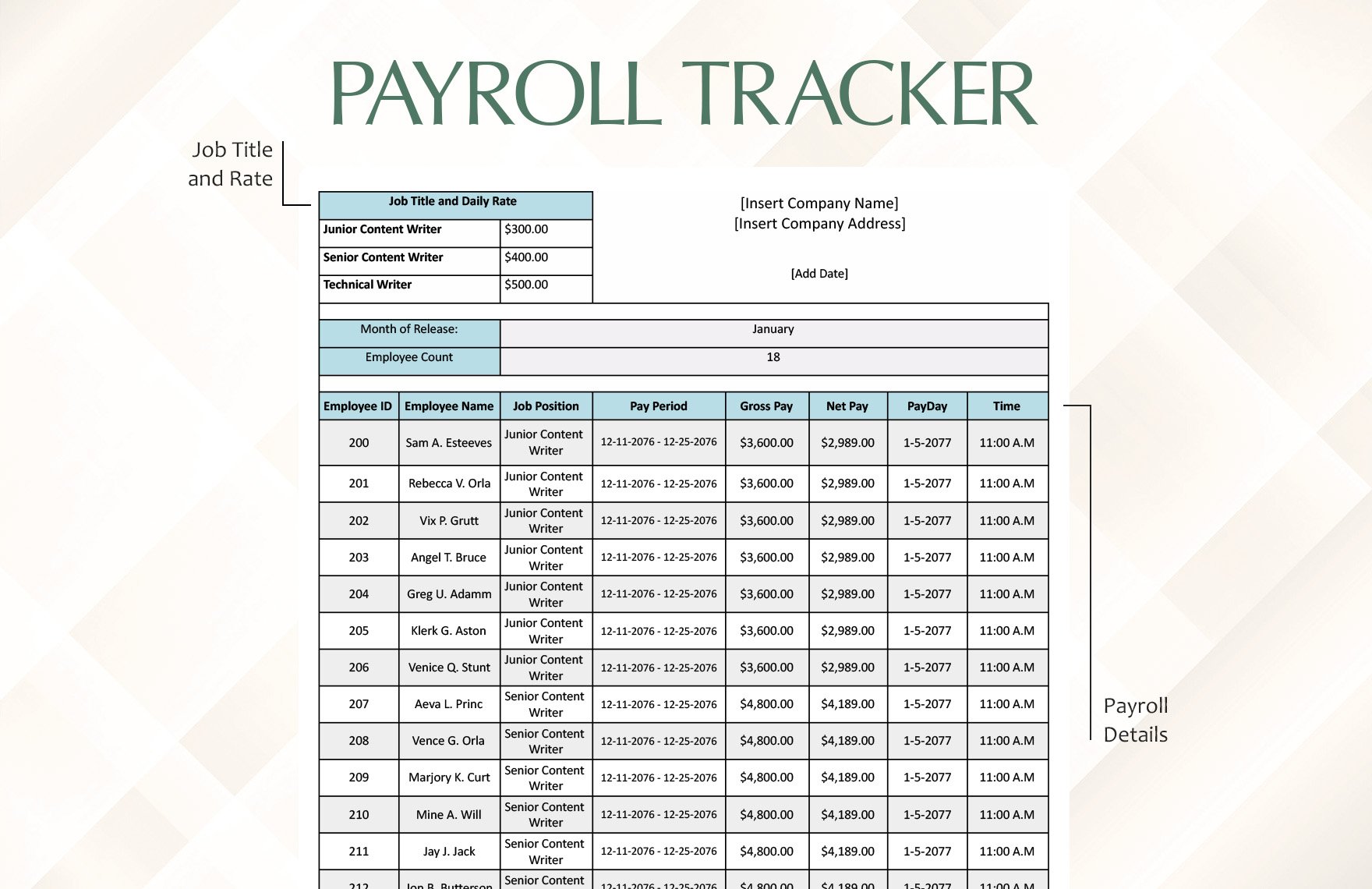 Payroll Tracker Template