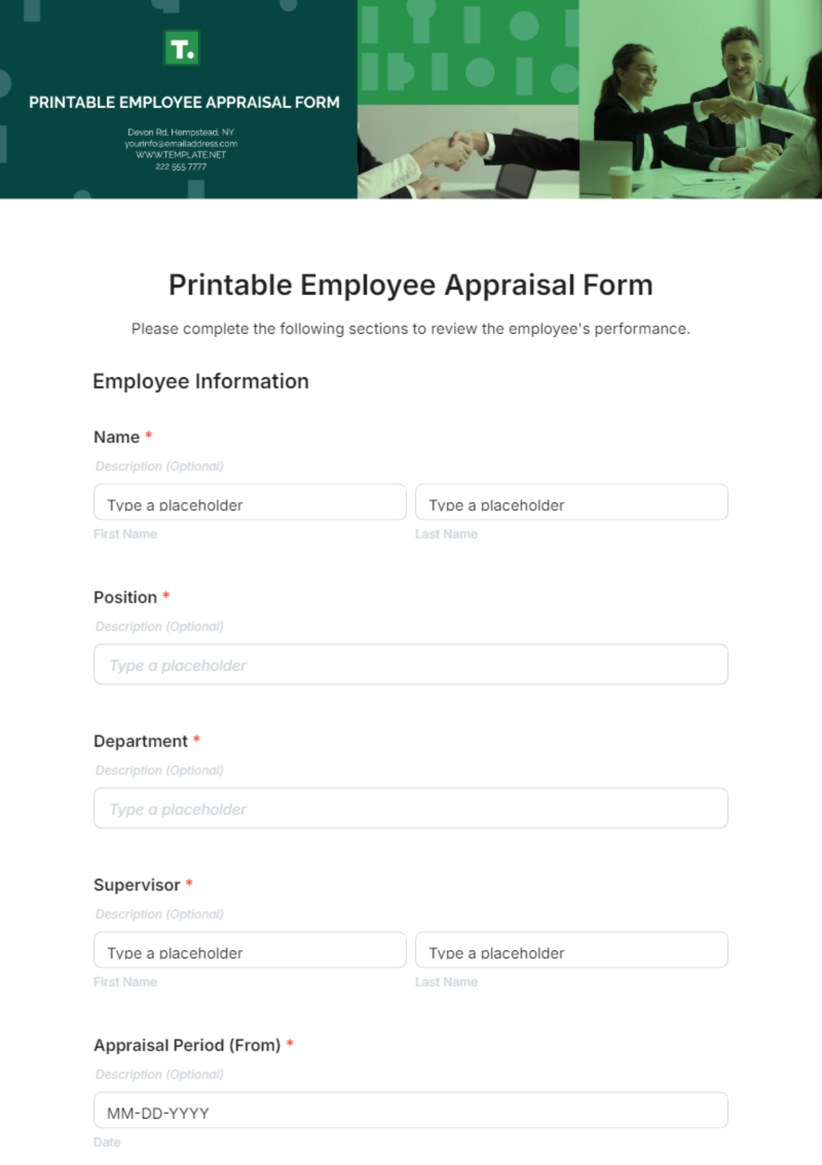 Printable Employee Appraisal Form Template - Edit Online & Download