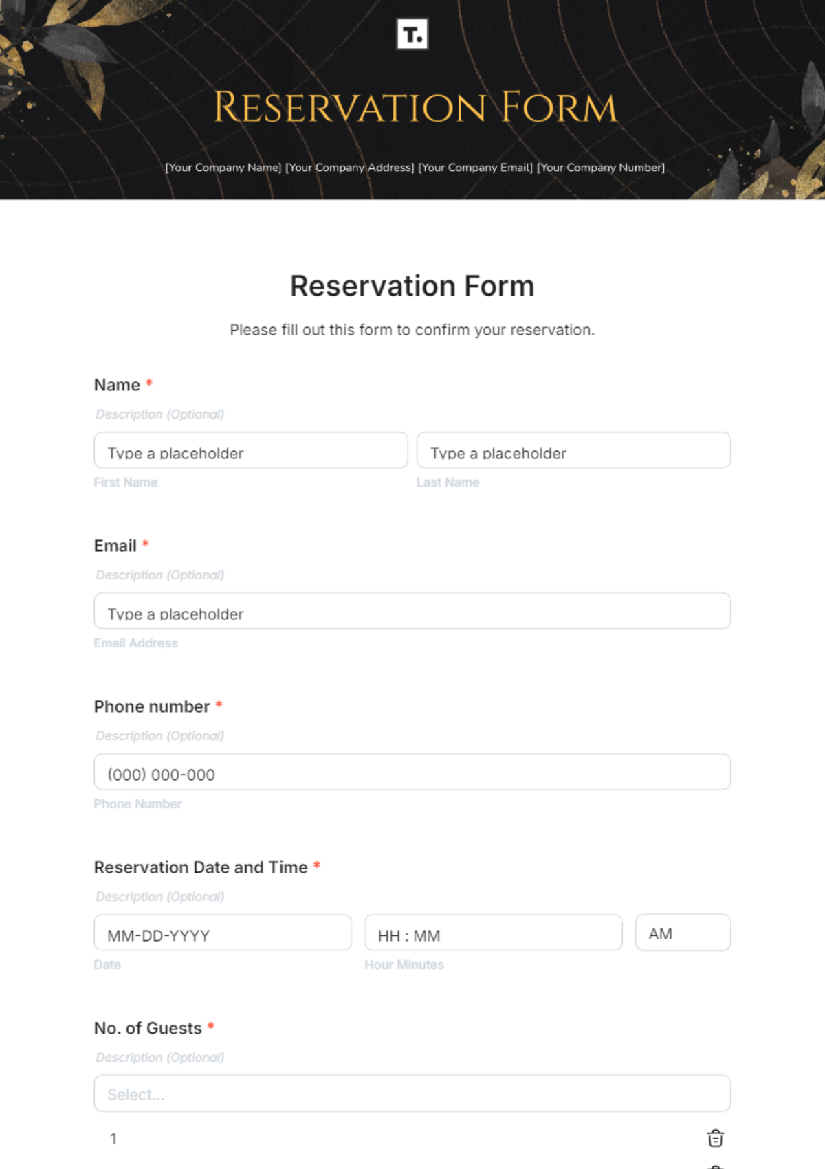 Free Reservation Form Template