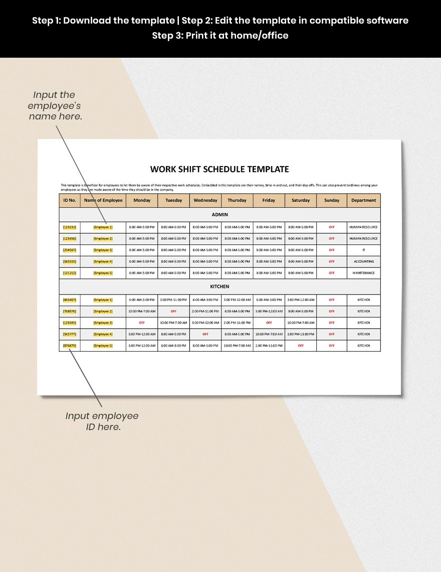 Sample Work Shift Schedule