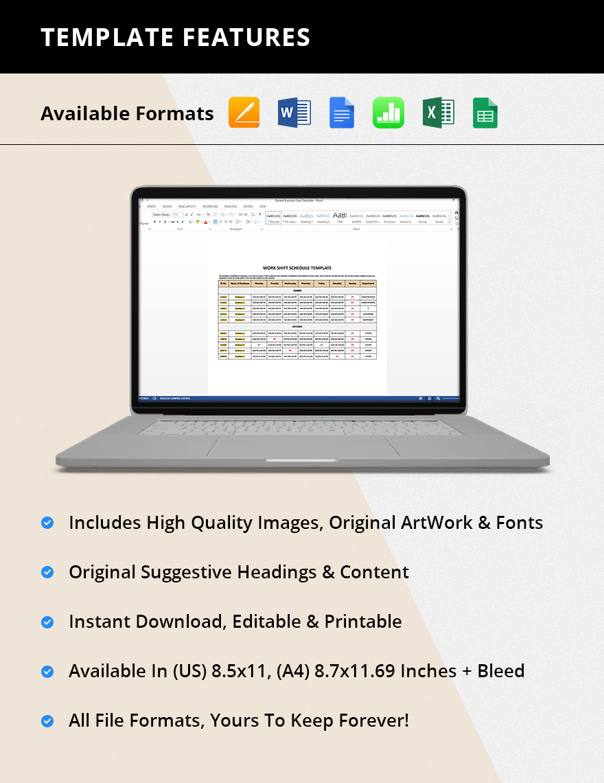 Editable Work Shift Schedule