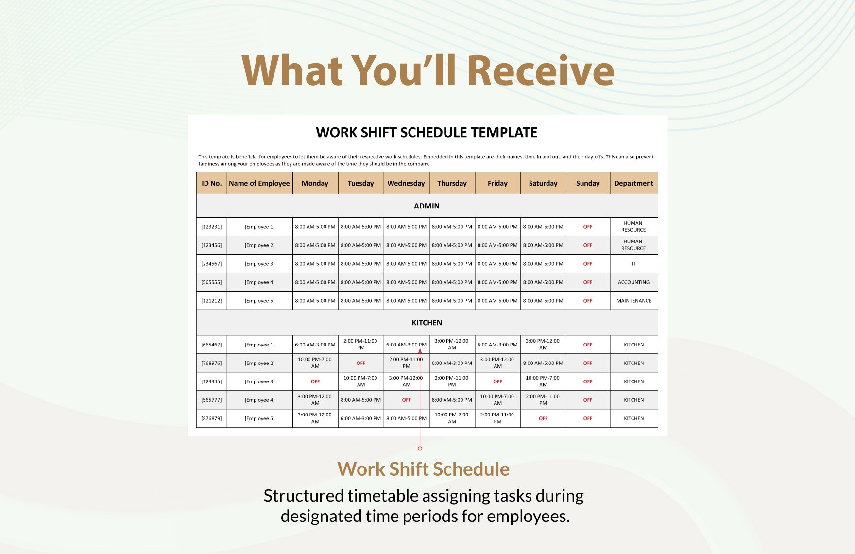 Work Shift Schedule Template