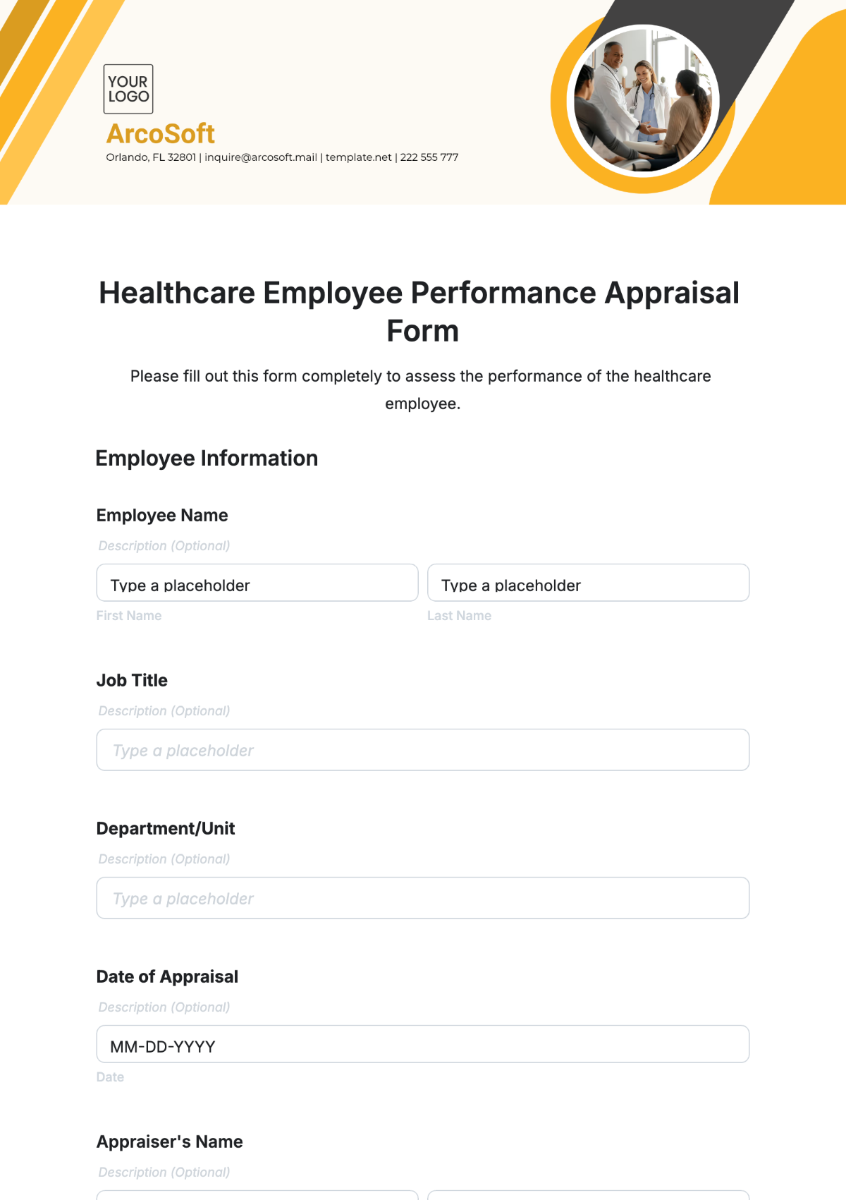 Free Healthcare Employee Performance Appraisal Form Template to Edit Online