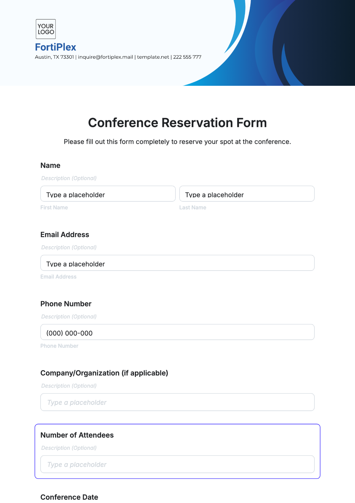 Conference Reservation Form Template - Edit Online & Download