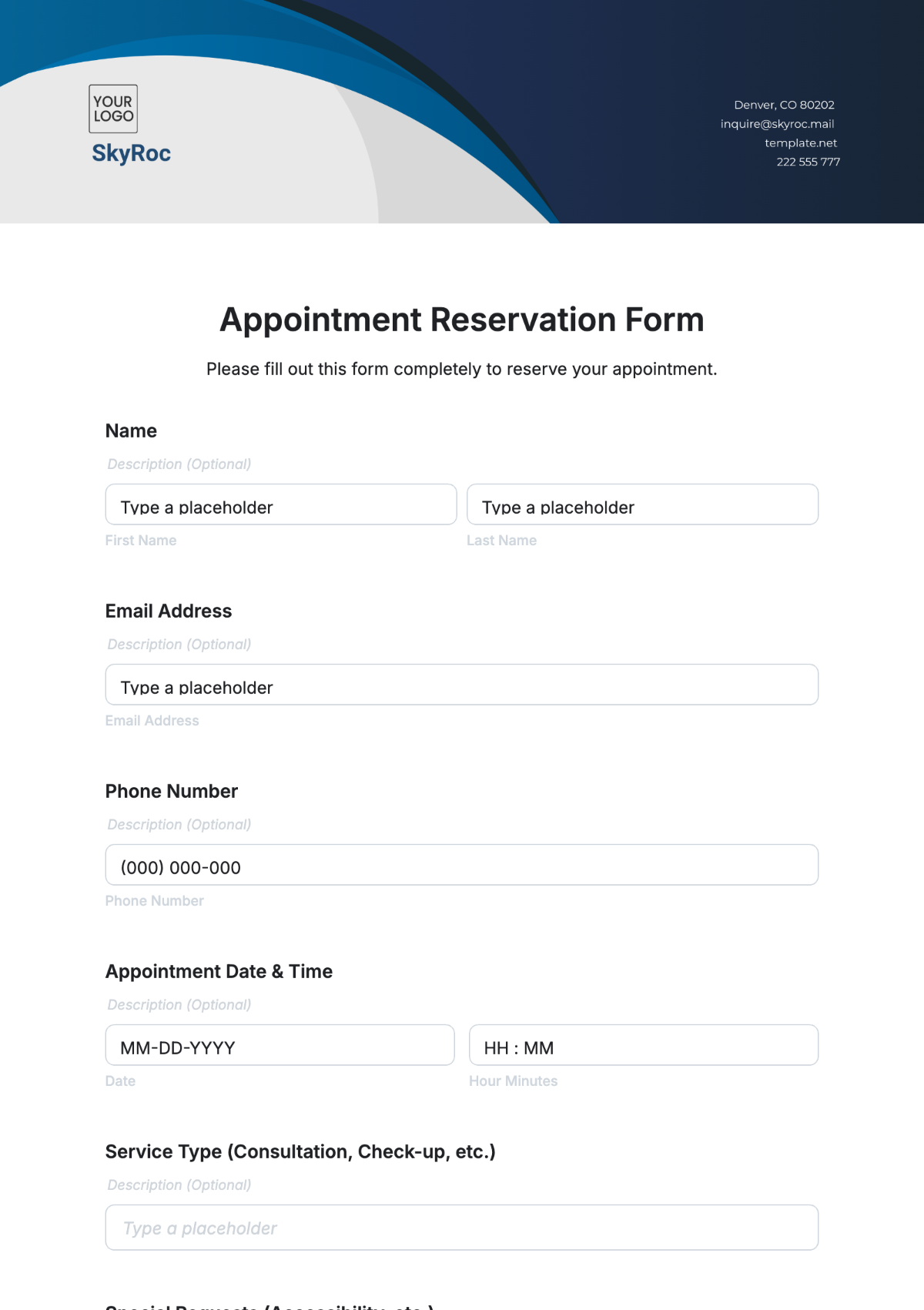 Appointment Reservation Form Template - Edit Online & Download