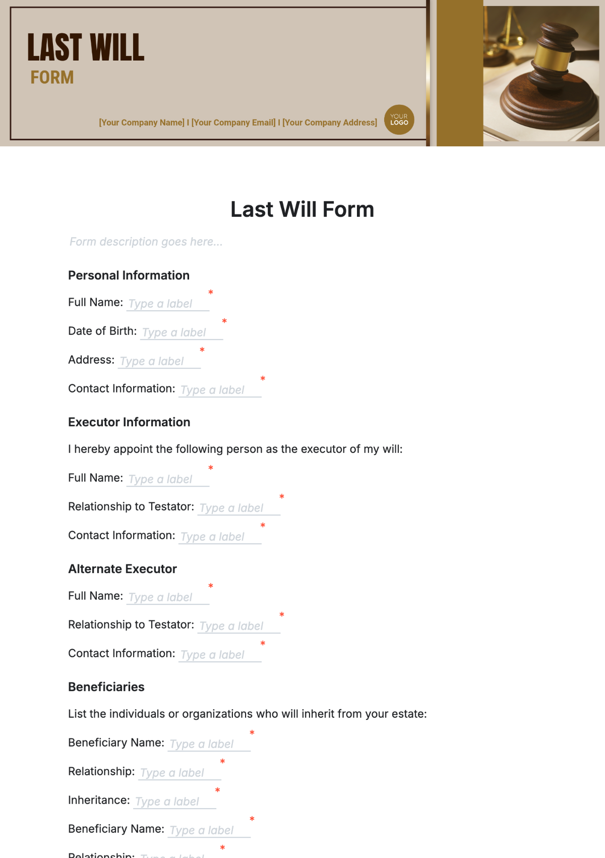 Last Will Form Template - Edit Online & Download