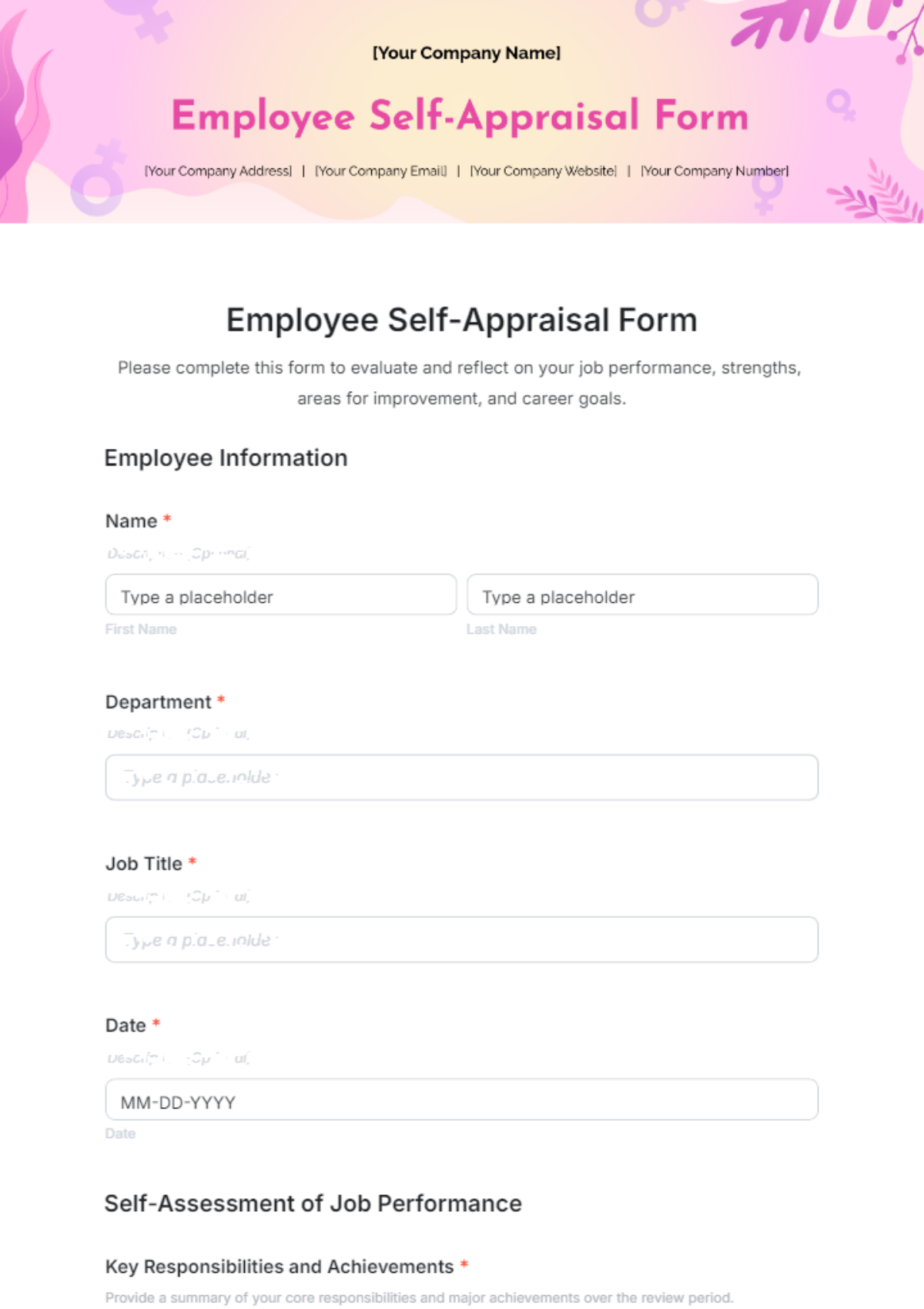 Employee Self-Appraisal Form Template