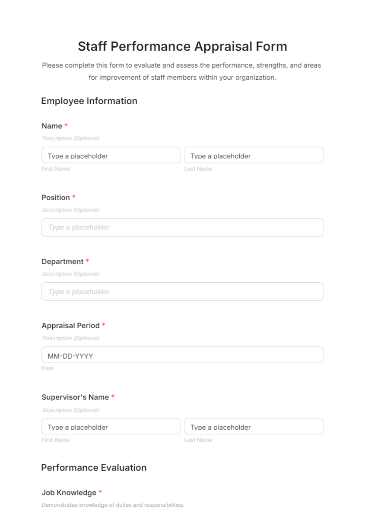 Staff Performance Appraisal Form Template