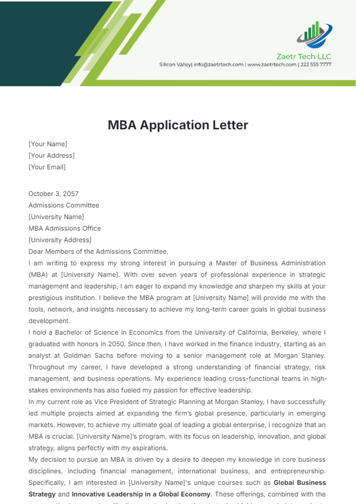 MBA Application Letter Template - Edit Online & Download