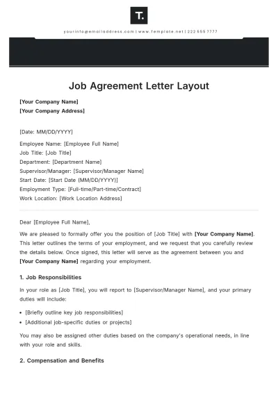 Free Job Agreement Letter Layout Template to Edit Online