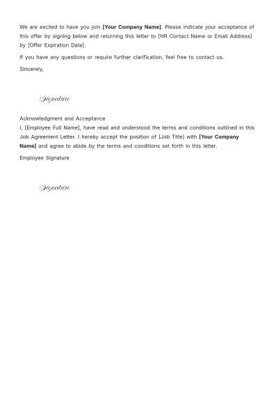 Free Job Agreement Letter Layout Template to Edit Online