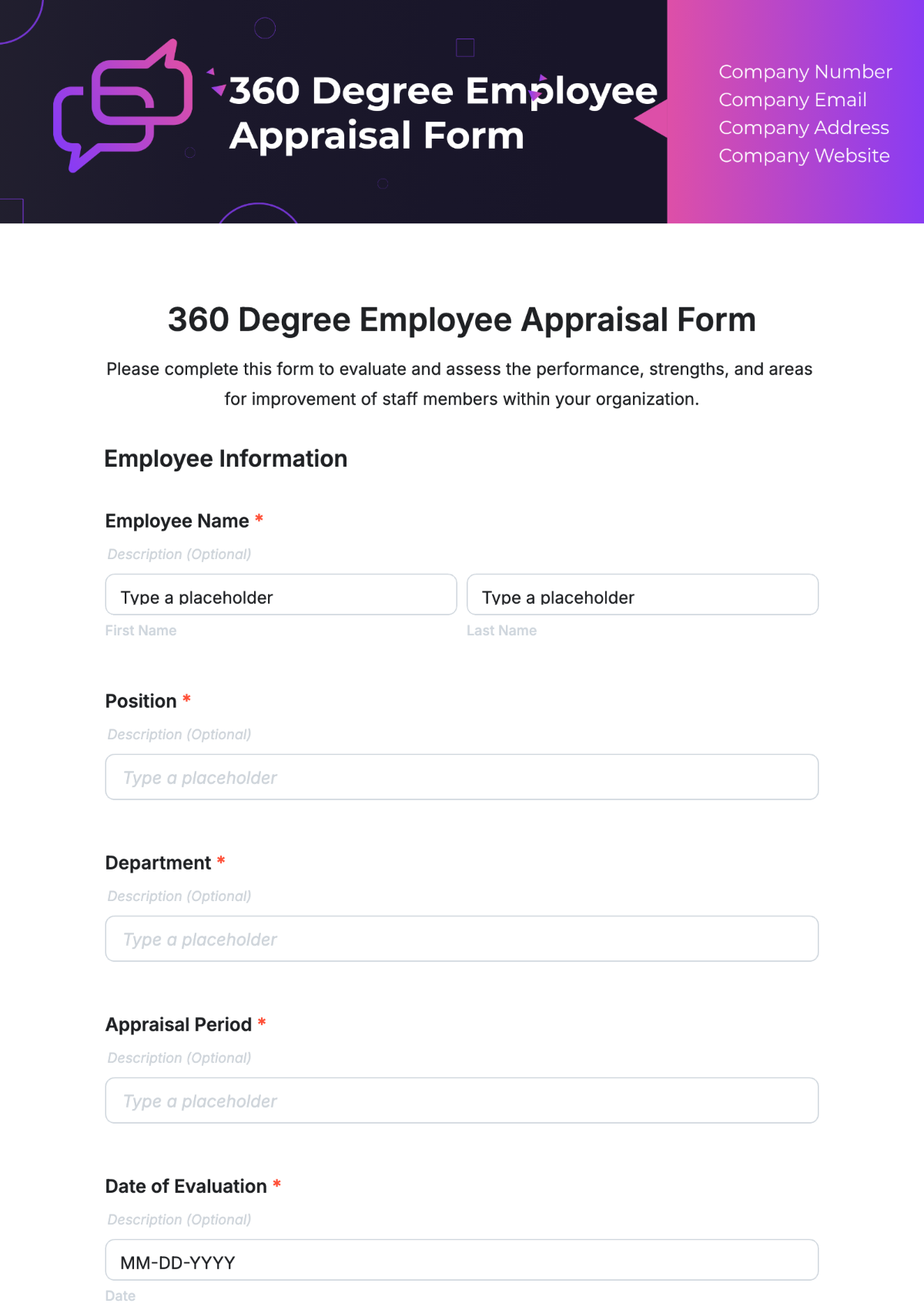 360 Degree Employee Appraisal Form Template - Edit Online & Download