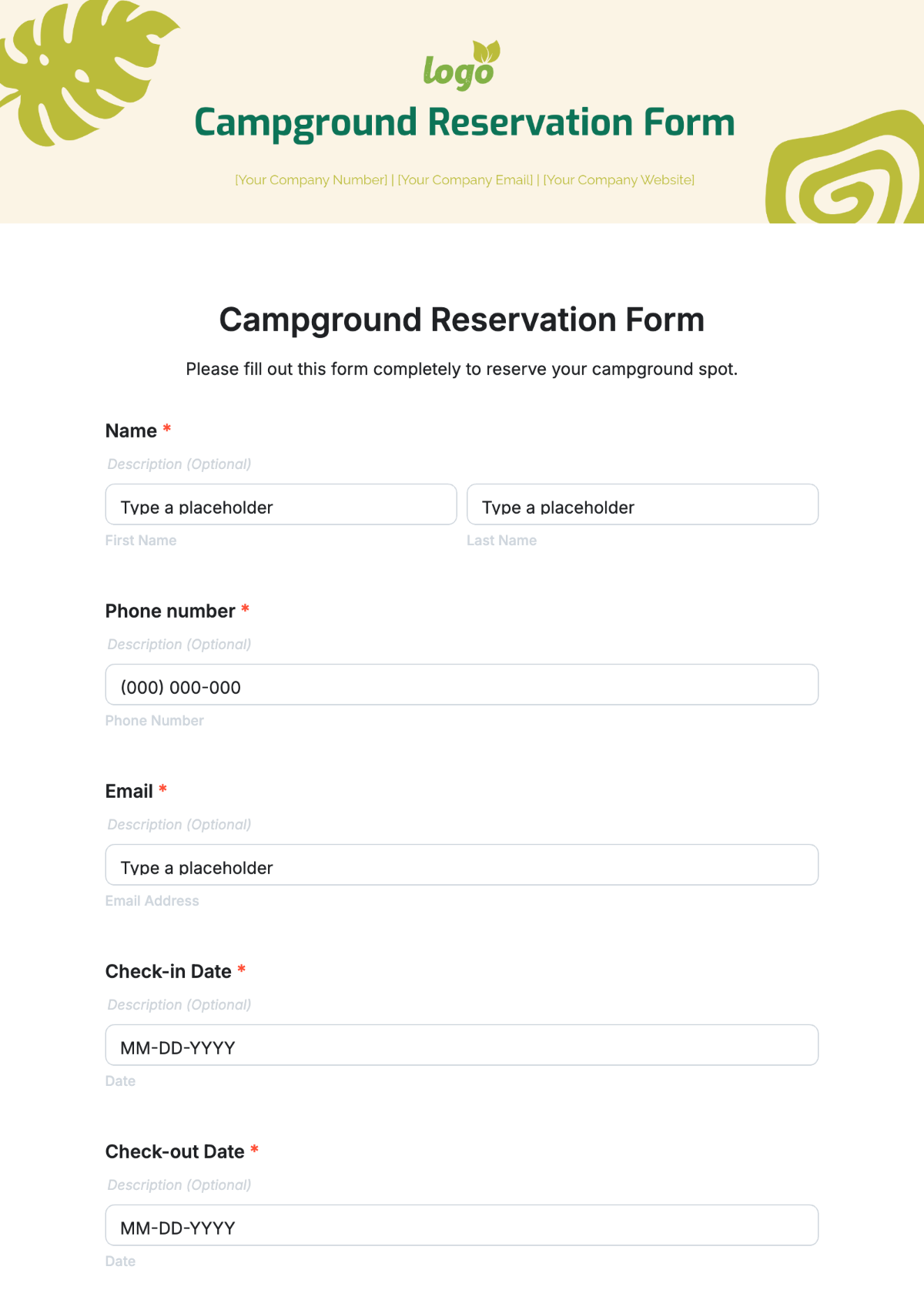 Campground Reservation Form Template - Edit Online & Download