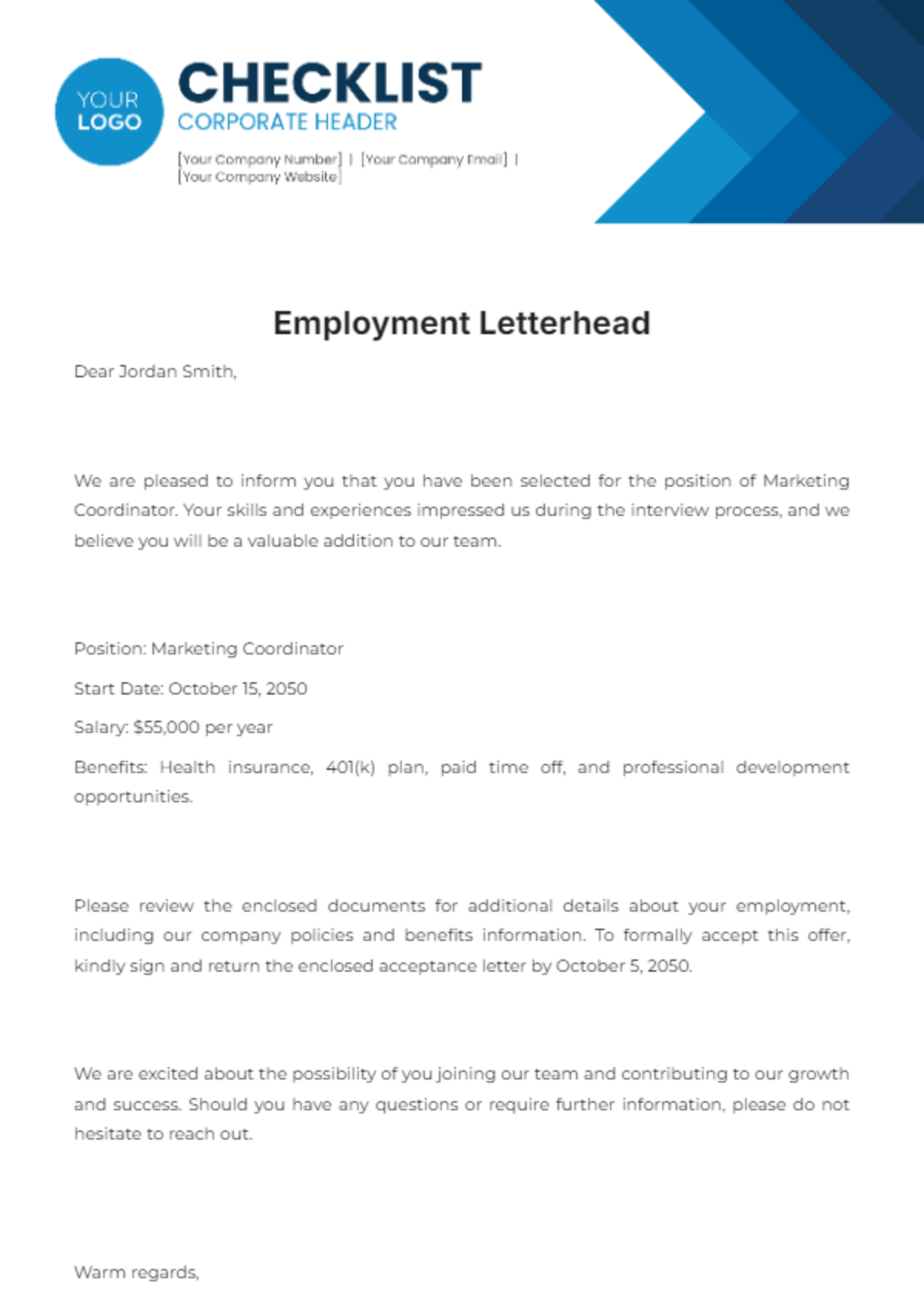 Employment Letterhead Template