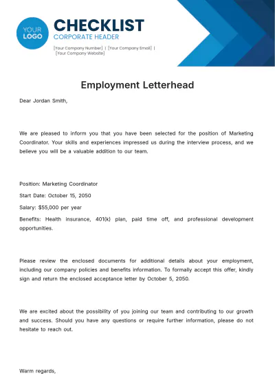 Free Employment Letterhead Template to Edit Online