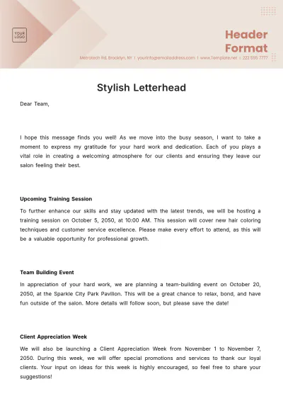 Free Stylish Letterhead Template to Edit Online