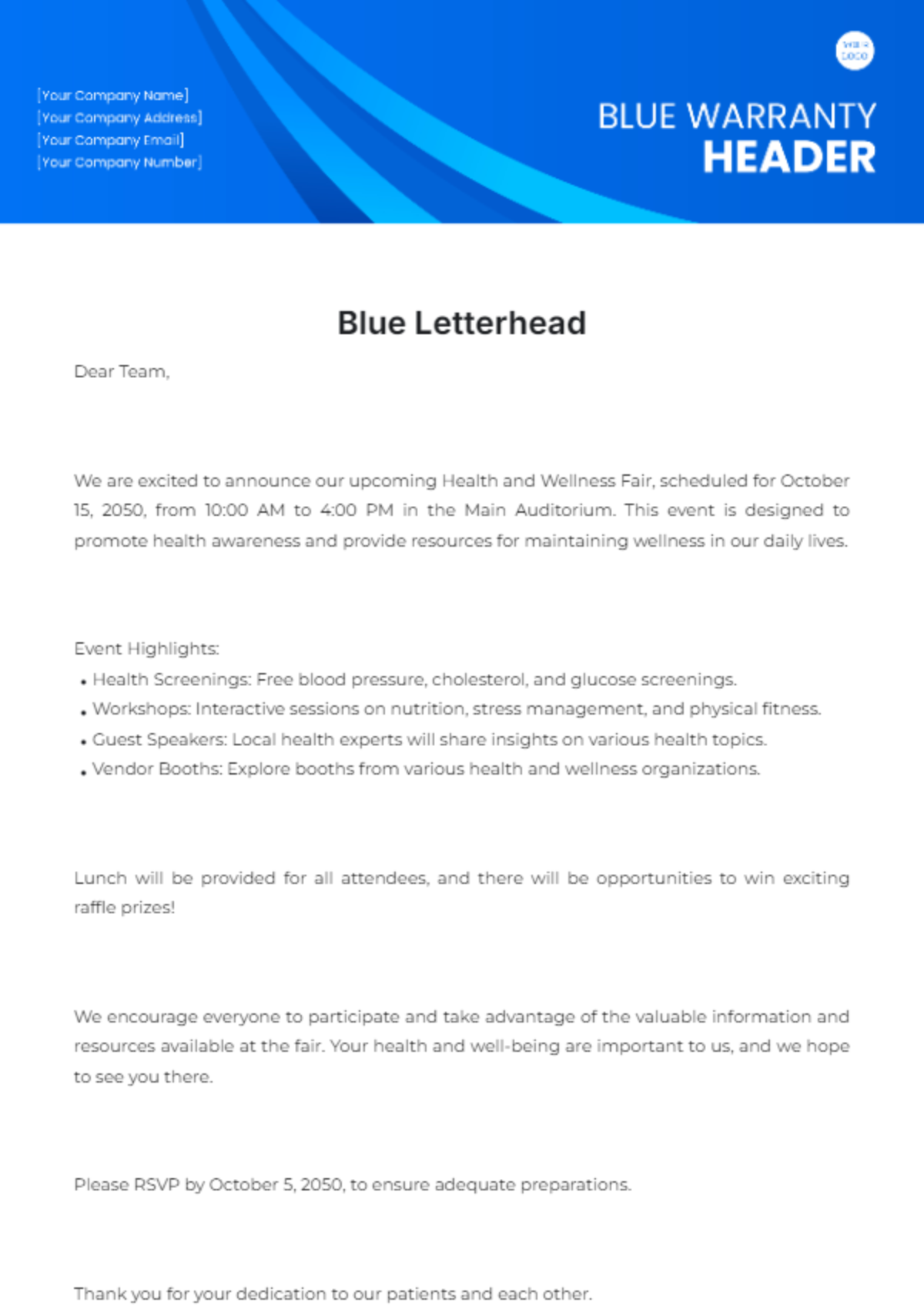 Free Blue Letterhead Template