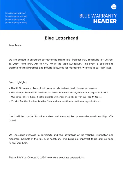 Free Blue Letterhead Template to Edit Online