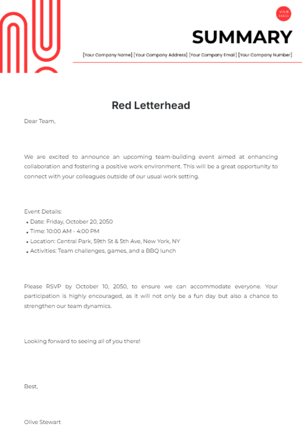 Red Letterhead Template