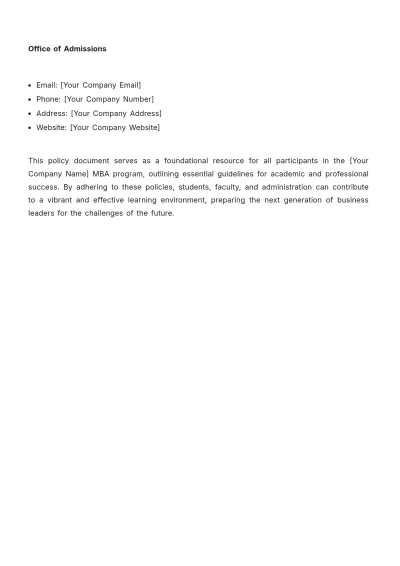 Free MBA Policy Template to Edit Online