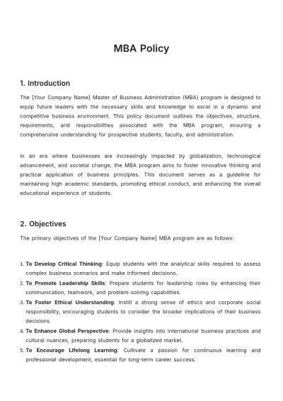 Free MBA Policy Template to Edit Online
