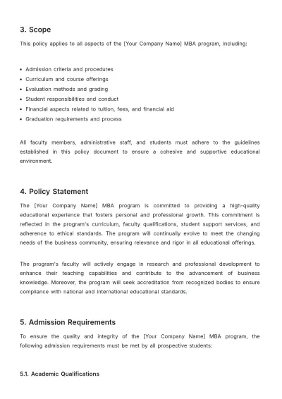 Free MBA Policy Template to Edit Online
