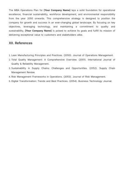 Free MBA Operations Plan Template to Edit Online