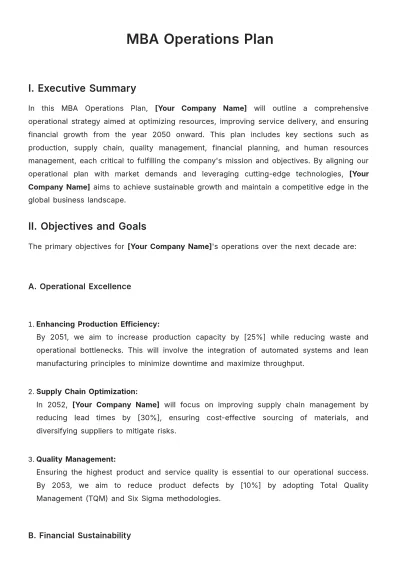 Free MBA Operations Plan Template to Edit Online