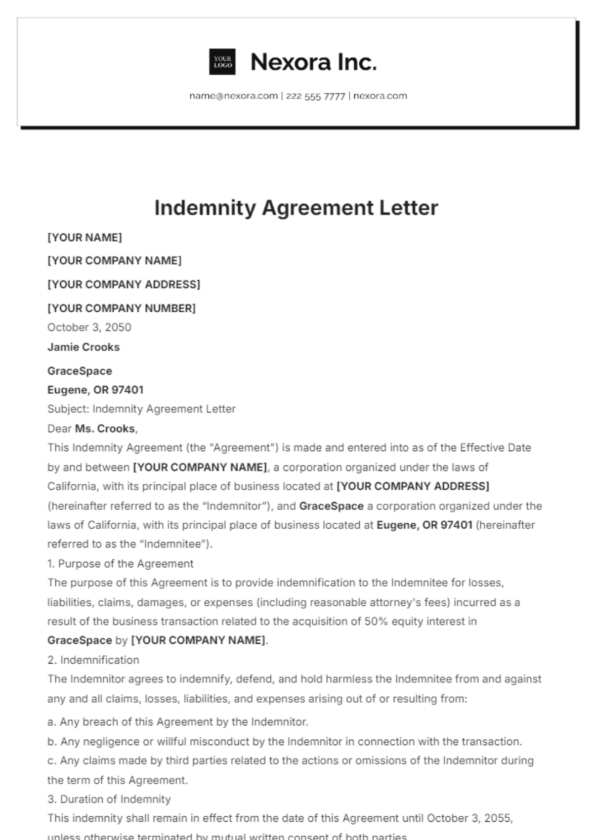 Free Indemnity Agreement Letter Template To Edit Online Free Indemnity Agreement Letter Template To Edit Online