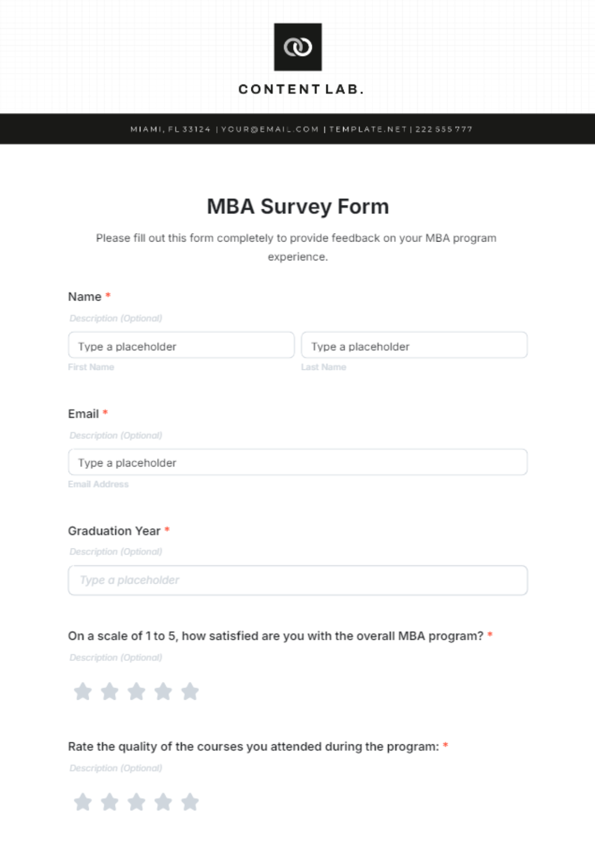 MBA Survey Form Template